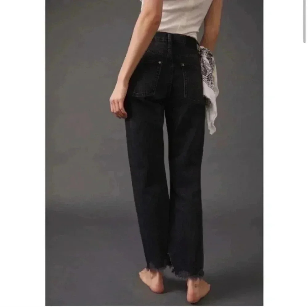WE THE FREE Tapered Baggy High Rise Boyfriend Fit Raw Hem Jeans Black